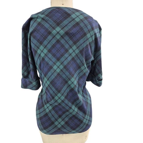 90s NWT LRL Lauren Ralph Lauren Green Tartan Plaid Top Quilted Shoulder Sz XL - Picture 3 of 8